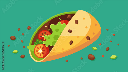 The satisfying crunch of a baleada being in half revealing a colorful medley of refried beans avocado and crumbled cheese inside.. Vector illustration