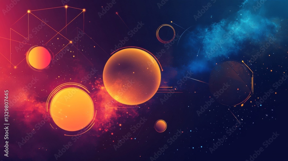 Obraz premium Vibrant Cosmic Landscape with Glowing Planets and Nebula