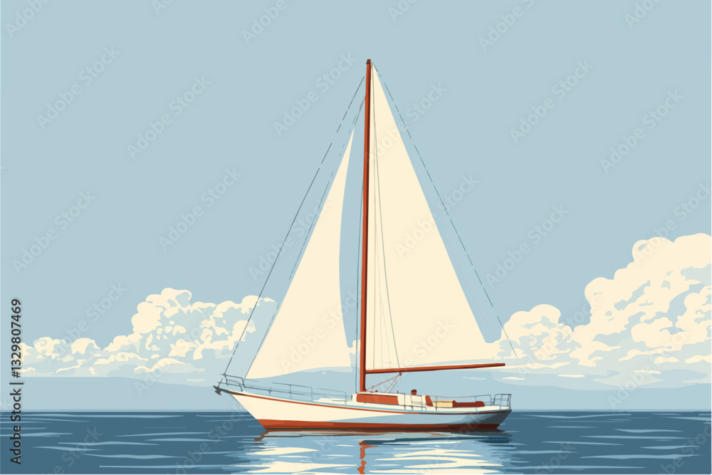 Obraz premium Illustration of a sailing yacht. Sailboat.