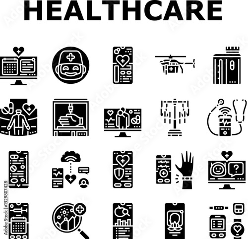 healthcare innovations robotics icons set vector