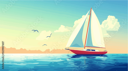 Illustration of a sailing yacht. Sailboat.