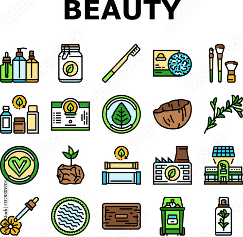 sustainable beauty eco friendly icons set vector