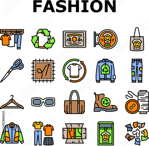 thrift driven fashion sustainable icons set vector