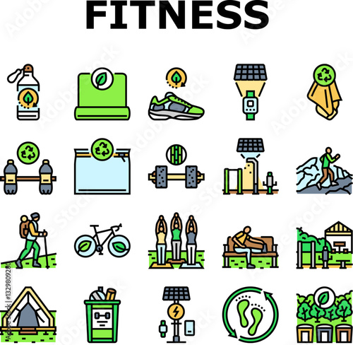 sustainable outdoor fitness eco icons set vector