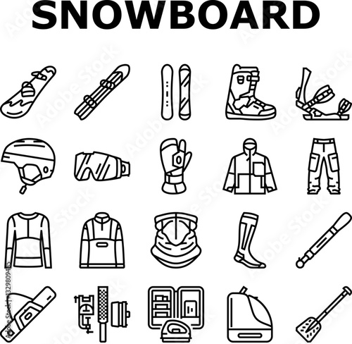 snowboard freestyle alpine icons set vector