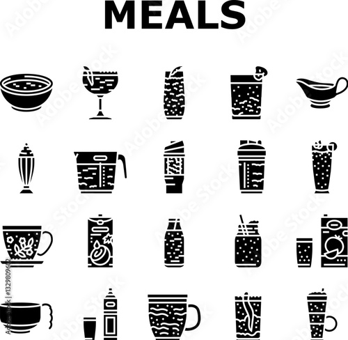 meals as drinks smoothie shake icons set vector