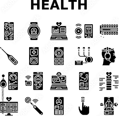 personalized health tech icons set vector