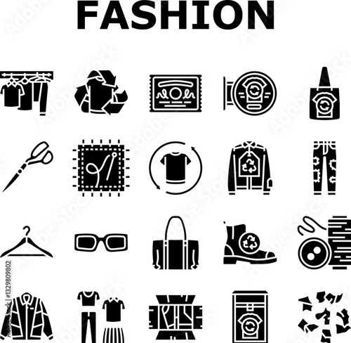 thrift driven fashion sustainable icons set vector