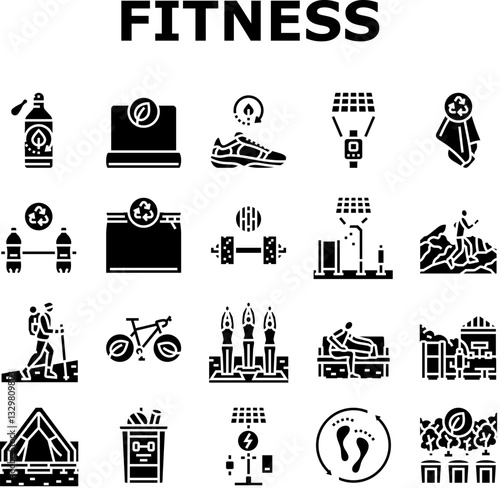 sustainable outdoor fitness eco icons set vector