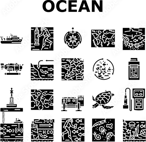 world ocean marine biodiversity icons set vector