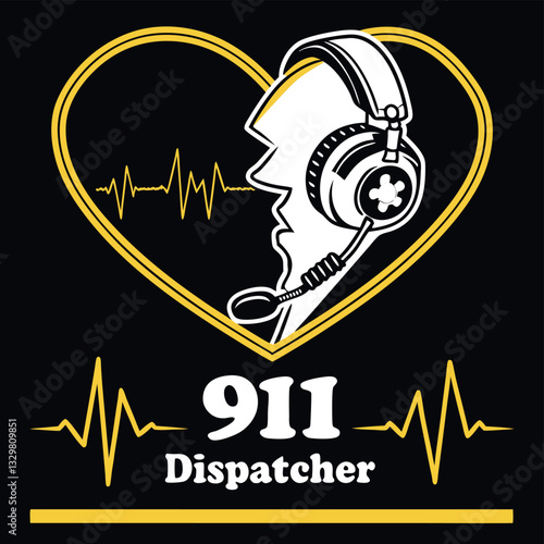 911 Dispatcher T-Shirt Design - Heartbeat Headphones Graphic Tee for Emergency Services and First Responders