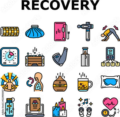 recovery wellness practices icons set vector