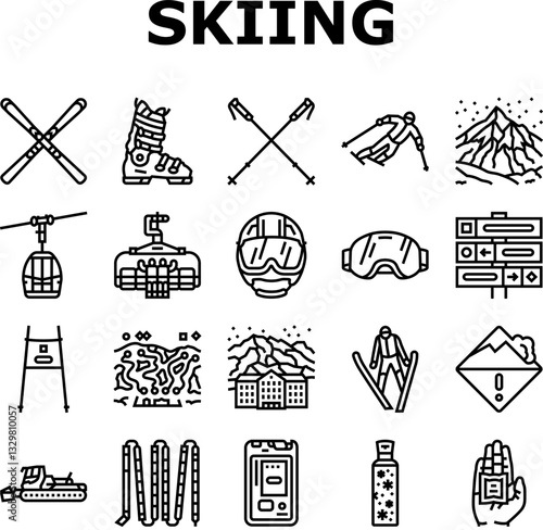 alpine skiing snow slalom icons set vector