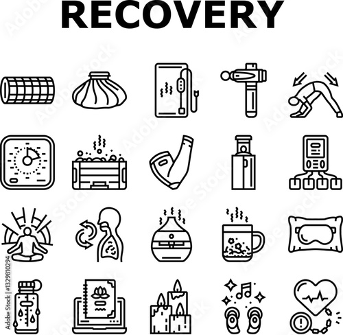 recovery wellness practices icons set vector