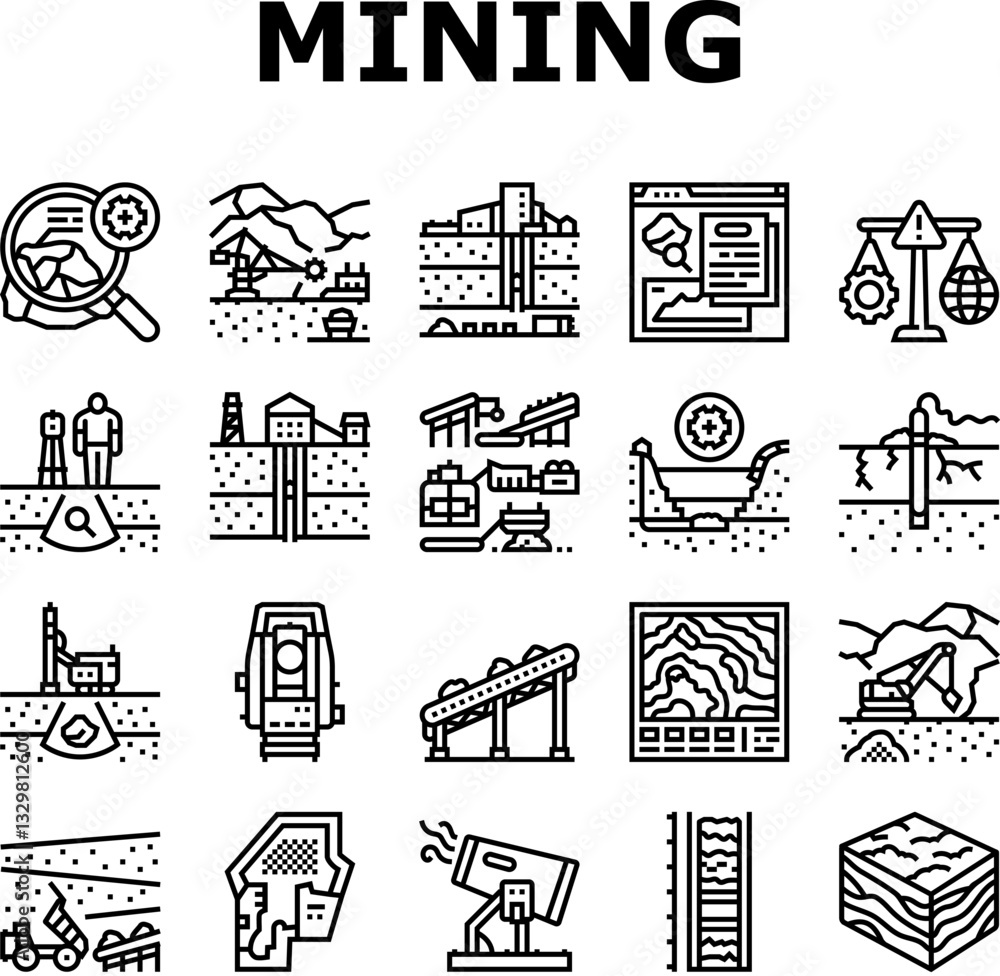 Fototapeta premium mining engineer geology icons set vector