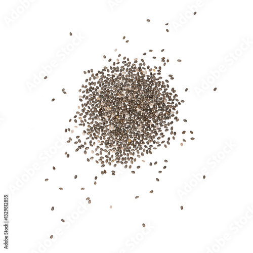 stack, handful of chia seeds scattered and isolated on transparent background, recipe ingredient