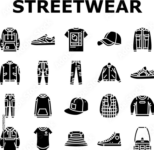 streetwear cloth fashion urban icons set vector