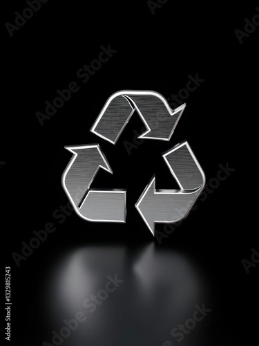  Sleek Metallic Silver Recyclable Icon on a Glossy Dark Background