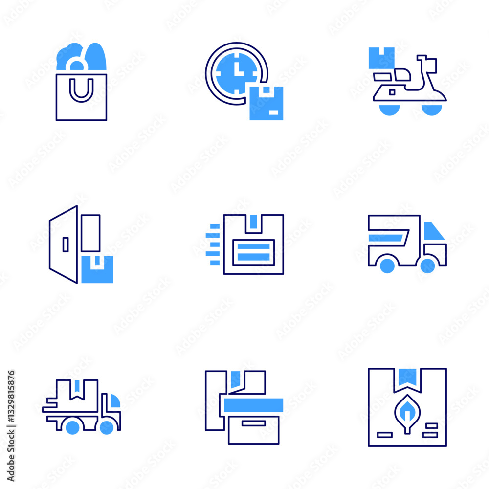 Delivery icon set. Bold line style. Duotone colors. Editable stroke. delivery, package, deliverybike, fastdelivery, deliverytruck, deliverybox Delivery icon set. Bold line style. Duotone colors. Editable stroke. delivery, package, deliverybike, fastdelivery, deliverytruck, deliverybox