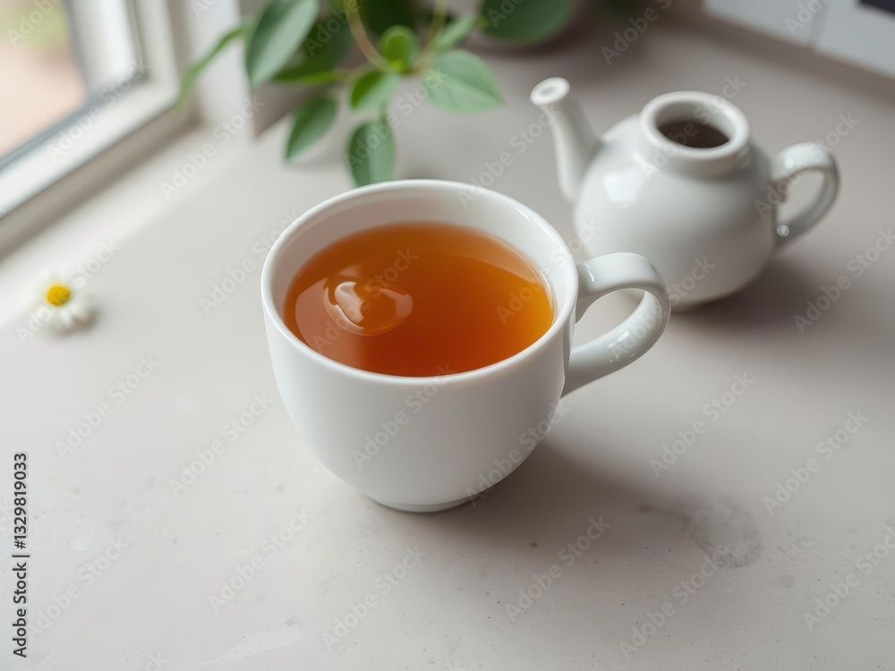 Soothing Chamomile Tea with Honey on a Stone Countertop in a Calm Atmosphere Soothing Chamomile Tea with Honey on a Stone Countertop in a Calm Atmosphere