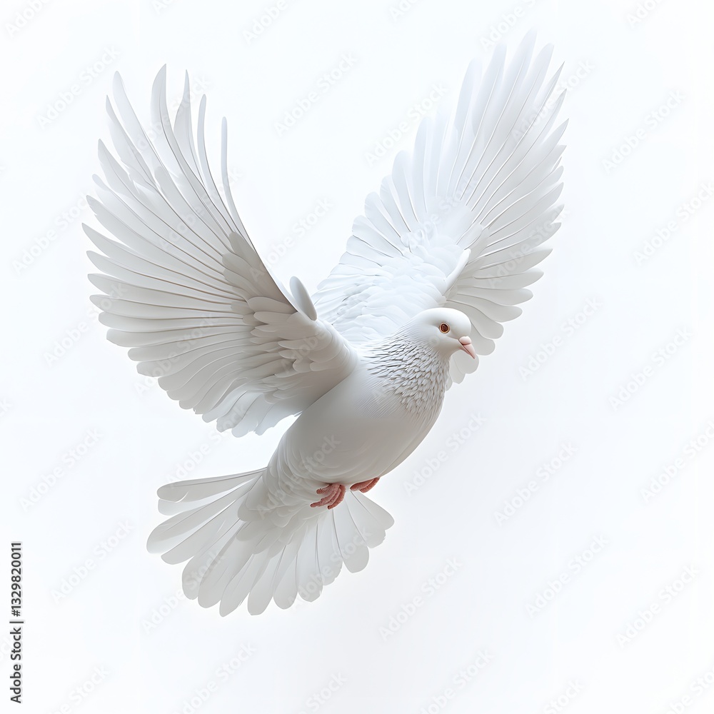 Obraz premium A stunning image of a white dove in mid-flight, symbolizing peace, hope and purity. Serene White Dove: A Symbol of Peace and Purity