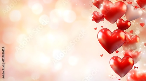 Floating Shiny Hearts Against a Soft Bokeh Background