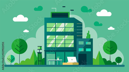 By analyzing data on noise pollution and air quality a team of architects creates a green office building with soundproofing and air filtration systems to provide a healthy and. Vector illustration