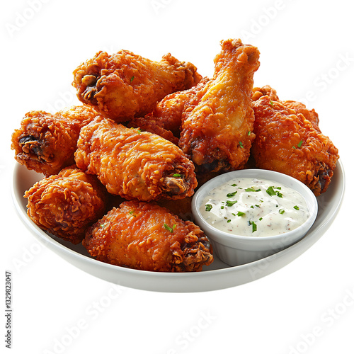 Buffalo Wings with Ranch Dipping Sauce Isolated on Transparent Background