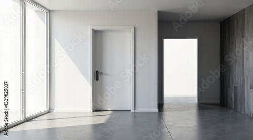 Minimalist Apartment With Black Door And White Walls Ready For Move In Modern Interior Real Estate Concept.