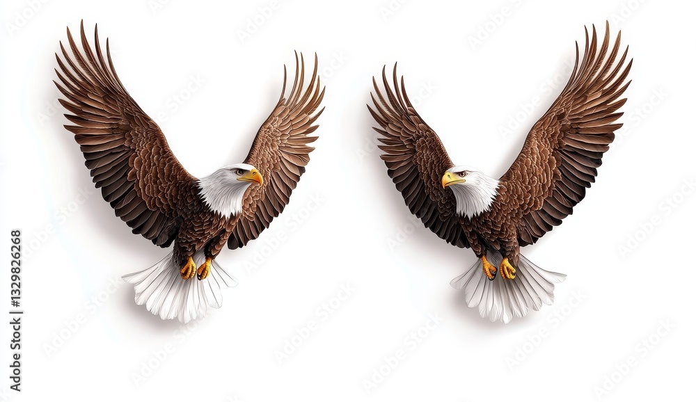 Obraz premium Two Bald Eagles in Flight Pointillist Style Wildlife Art