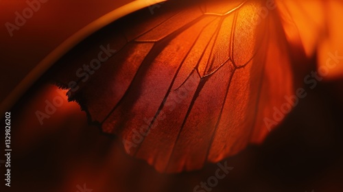 Close-up Butterfly Wing, Orange Hues, Backlit, Nature, Macro Photography