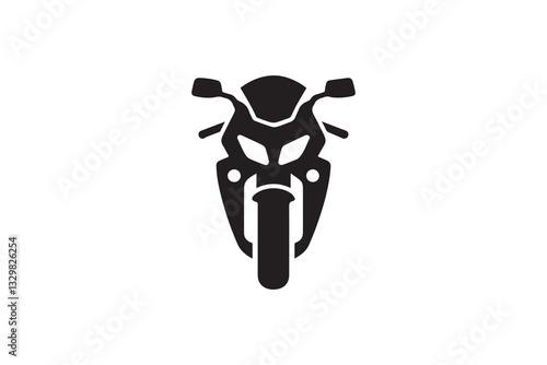 Motorcycle bike front view silhouette vector illustration in black and white, set against a white background