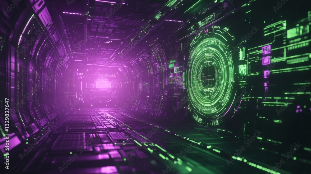 Futuristic Purple And Green Digital Tunnel Futuristic Purple And Green Digital Tunnel