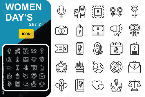 Set of women's icons, Editable Stroke icons.