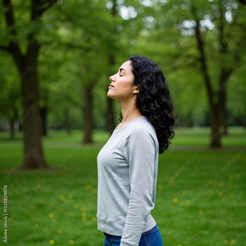 Young woman taking a deep breath Young woman taking a deep breath