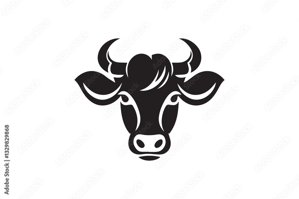 Cow silhouette vector illustration in black and white, set against a white background Cow silhouette vector illustration in black and white, set against a white background
