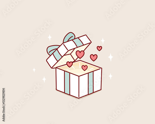 Open gift box with hearts. Vector illustration for Valentine's Day and romantic concept. Hand drawn style vector design illustrations.