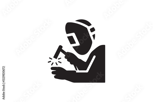 welder man silhouette vector illustration in black and white, set against a white background