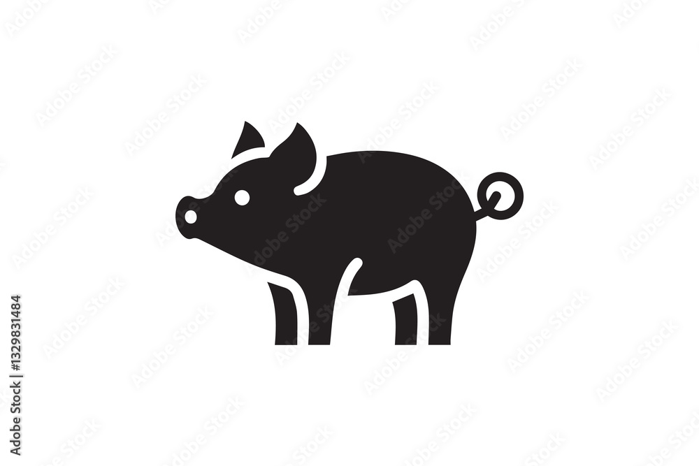 Obraz premium pork pig silhouette vector illustration in black and white, set against a white background