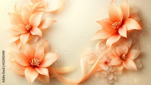 Elegant Peach Flowers and Ribbons Design
