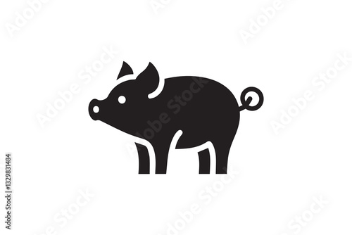 pork pig silhouette vector illustration in black and white, set against a white background
