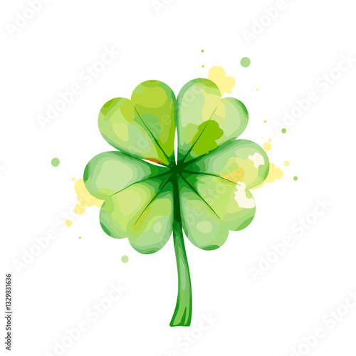 A vibrant watercolor rendering of a four-leaf clover, splashed with joyful yellow and green hues. The loose, expressive style evokes a sense of spontaneity and hope.