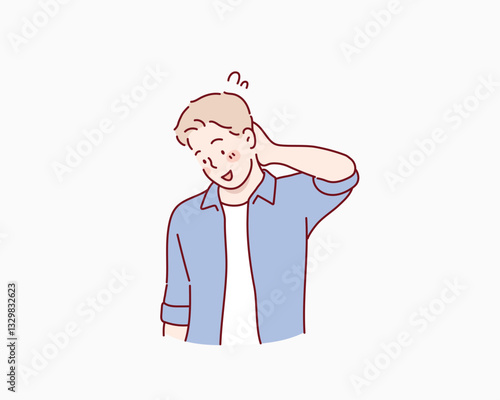 Ashamed sad person with embarrassed shy face expression. Hand drawn style vector design illustrations.
