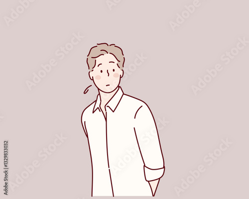 Ashamed sad person with embarrassed shy face expression. Hand drawn style vector design illustrations.