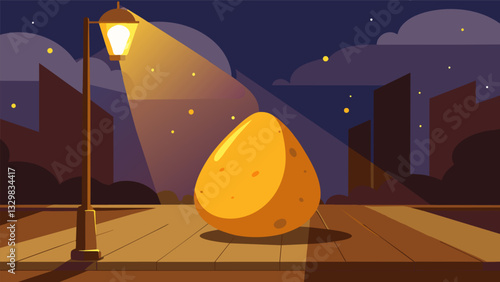 The golden brown exterior of a piping hot coxinha glistens under the glow of a nearby street light beckoning to hungry latenight revelers.. Vector illustration