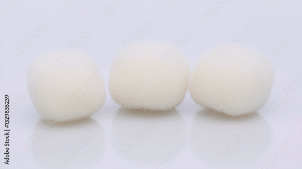 Close-up view of medical-grade cotton wool rolls on sterile surface for healthcare use Close-up view of medical-grade cotton wool rolls on sterile surface for healthcare use