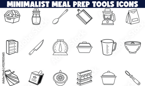 Minimalist Meal Prep Tools Icons Kitchen Utensils and Supplies