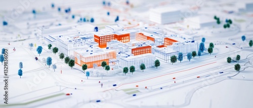 Fototapeta Naklejka Na Ścianę i Meble -  Architectural 3D Model of Modern Cityscape: Urban Planning and Design Visualization