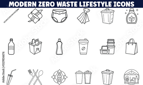 Modern Zero Waste Lifestyle Icons Reusable, Sustainable, EcoFriendly Graphics