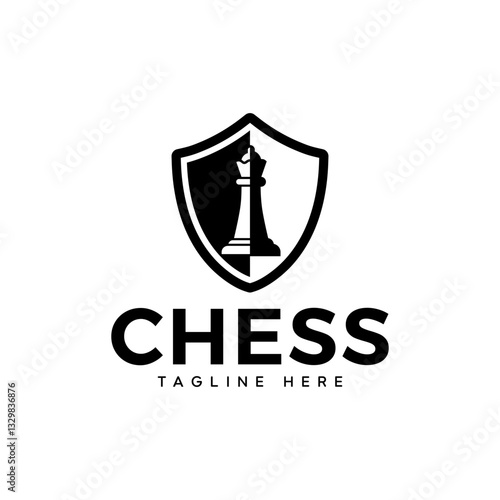 Queen chess logo design vector illustration with shield